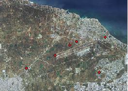 Immagine aerea dell'aeroporto di Bari con evidenza dei punti di monitoraggio